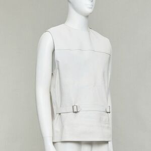 rare PRADA 2023 Runway Raf Simons Vitello white calf leather buckle vest IT50 L